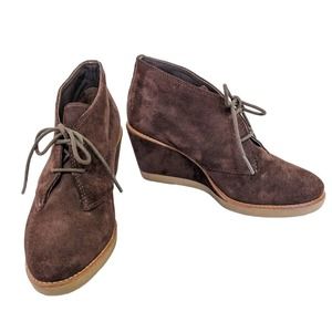 Coach Brown Suede Leather Cassy Lace Up Wedge Booties Shoes 7.5 7 1/2